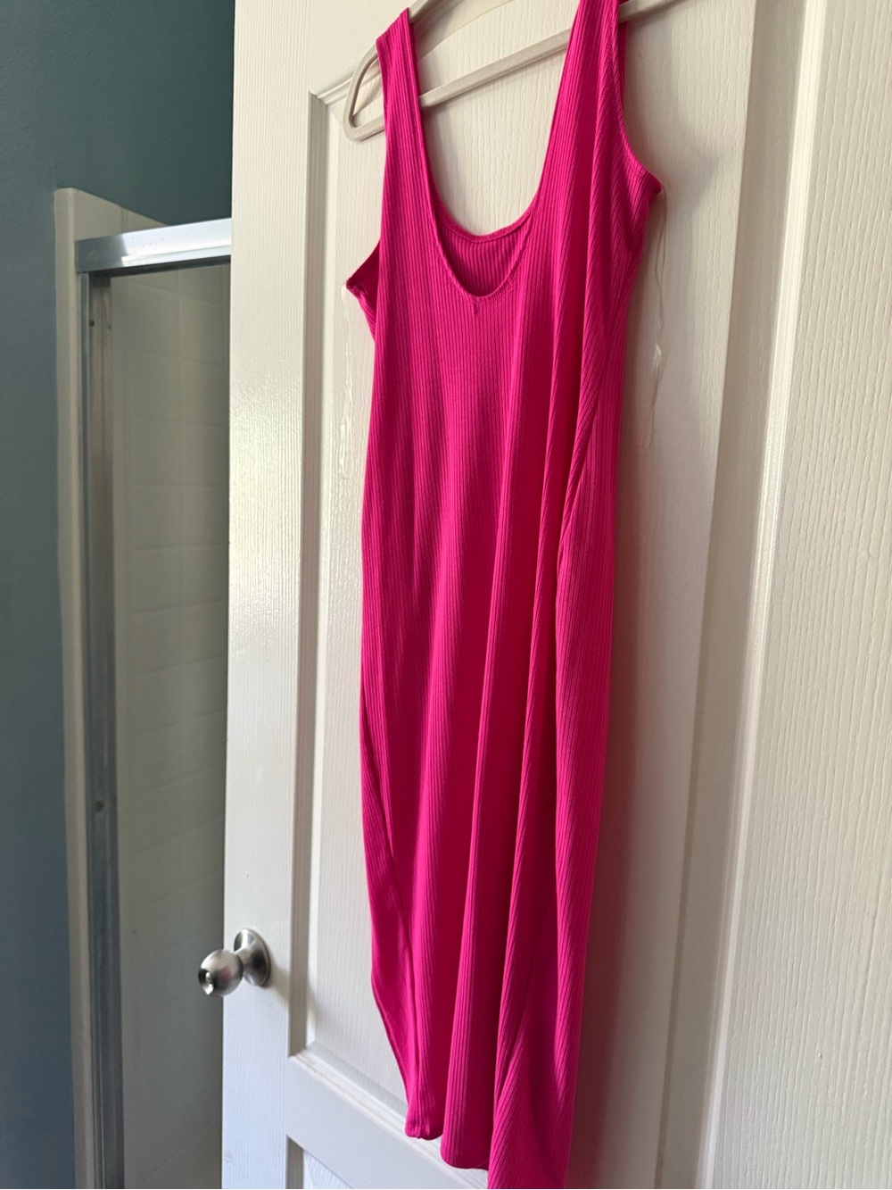 Bozzolo Hot Pink Ribbed Midi Tank Dress